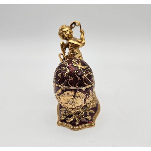 Edgar Berebi Gold Cherub Figurine Egg Trinket Box w/Comedy Tragedy Mask Pendant - Picture 4 of 12
